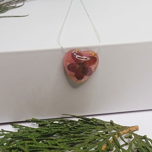 The Captured Bloom - Pink Heart with Pressed Flower - For your Love