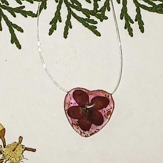 The Captured Bloom - Pink Heart with Pressed Flower - For your Love